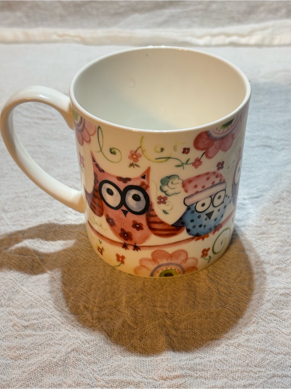 Rose of England Owl Mug Fine Bone China Whimsical Floral Birds Coffee Cup